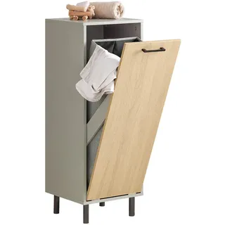 SoBuy Wäscheschrank mit Wäschesack Grau , Grau, Naturfarben , Holzwerkstoff, Metall , 31x86x30 cm , Ordnen & Aufbewahren, Wäschekörbe & Tonnen