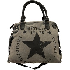 Star Bag Vintage Stern Damen Stamp Tasche Fashion Shopper Henkeltasche Canvas Stoff (Grau)