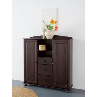 Home Affaire Highboard HOME AFFAIRE "Mette", braun (dunkelbraun), B:118cm H:125cm T:34cm, FSC-zertifiziertes Massivholz, Sideboards, Highboard, Stauraumschrank mit 3 Schubladen und verstellbaren Einlegeböden