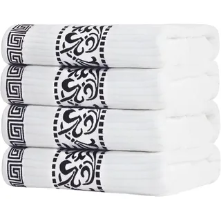 Superior 4-teiliges Badetuch-Set, griechisch/florales Dekor für Badezimmer, Gästebad, Spa, Resort, Heimbedarf, saugfähige Baumwolle, Erwachsene und Kinder, schnell trocknende Handtücher,