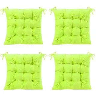 Unyqoos® Sitzkissen 4er-Set 40 x 40 cm, grün, Baumwoll-Polyester-Mix, Stuhlkissen mit Bindebändern, 9‐Punkt-Steppung, waschbar 30 °C, für drinnen & draußen - Grün