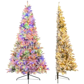 COSTWAY 180 cm Künstlicher Halber Weihnachtsbaum mit Beleuchtung und Schnee, Tannenbaum mit 180 LED-Lichtern, 9 Modi, Fernbedienung, Christbaum, Kunstbaum Weihnachten für Zuhause