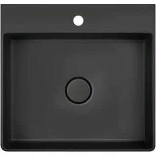 Systemceram Waschbecken , Schwarz , Keramik , 50x11x47.3 cm , Made in Germany, DIN EN ISO 50001 , Ab- und Überlaufgarnitur , Badezimmer, Waschbecken & Armaturen, Waschbecken
