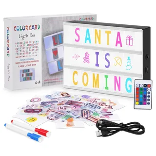 HOTUT Lichtbox mit Buchstaben Deko,Kinder Light Box mit 215 Buchstaben und Emojis,2 Stifte,30 Karten,16 Farbwechsel 4 Blitzmodi, Einstellbare Helligkeit für Schlafzimmer Bar Cafés Geschäfte