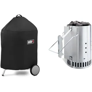 Weber 7143 Luxus Abdeckhaube 57 cm, Schwarz & 7416 Anzündkamin Rapidfire, Grillen mit Kohle, Anzünden, 19 x 19 x 30.5 cm, 1er Pack