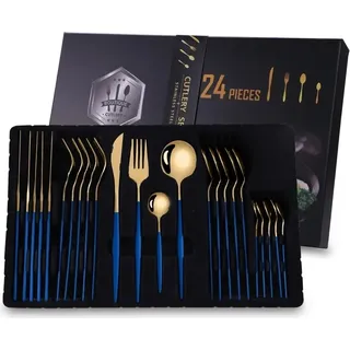 24-teiliges Besteck-Set EL-26405 - Golden/Blau KP26405 - Gold, Blau