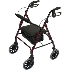 Days Lightweight Folding Four Wheel Rollator Walker with Padded Seat, Lockable Brakes, Ergonomic Handles, and Carry Bag, Limited Mobility Aid, Ruby Red, Medium, (Eligible for VAT relief in the UK)
