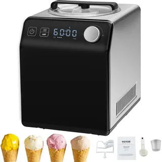 Vevor Kompressor Eismaschine Eiscrememaschine 2 L, 180 W Frozen Joghurtbereiter Speiseeismaschine 3 Modi Joghurtmaschine Haushalt, Tragbare Eismaschine Sorbet Gelato Geräuscharm Schwarz