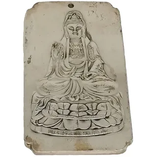 lachineuse - Talisman Göttin GuanYin – Feng Shui Glück & Schutz – Talisman aus tibetischem Silber, 10 x 5,5 cm – buddhistische Traditionen – Deko Zen Haus Büro – Geschenkidee China, Japan, Asien