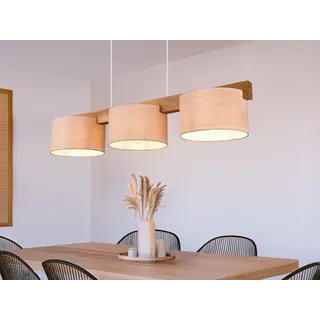 Holzbalken Pendelleuchte 3 flammig mit Stoffschirmen Esstischlampe skandinavisch