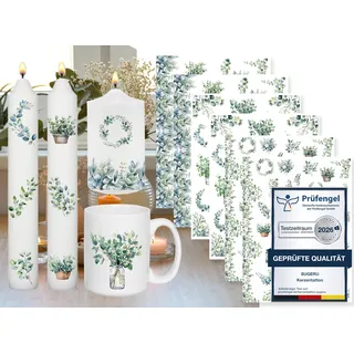Sugeru 6 PCS Kerzentattoo (200+ Muster),Wassertransferdruck |wasserschiebefolie kerzen | Kerzenfolie | kerzenaufkleber sticker | Kerzen dekorieren (Eukalyptus II)