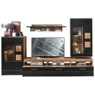 Innostyle Wohnwand INNOSTYLE SONATE schwarz (absetzung hirnholz nb, eiche altholz nb), B:330cm H:208cm T:52cm, Glas, Holzwerkstoff, Kastenmöbel-Sets, Wohnwand, inkl. LED-Beleuchtung