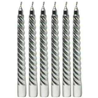 Set X 6 Taper Silber Kerzen 4.5 Hr Metallisch Spirale Dinner Wachs Weihnachten