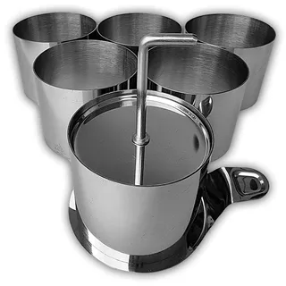 WEBBOMB Profi Set Edelstahl Dessertringe 8tlg Speisenringe Ø 7,5 cm Höhe 5,5 cm rund mit Heber & Stampfer Backringe für runde Mini Kuchen Brötchen Backform Burger Presse