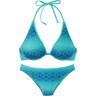 Bügel-Bikini BUFFALO, Damen, Gr. 36, Cup F, blau (blau, türkis), Polyester, Recycling-Polyamid, Farbverlauf, Bikini-Sets Bügel-Bikini, mit Farbverlauf