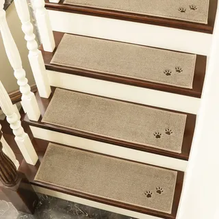 BEQHAUSE Stufenmatten Innen rutschfest 4 Stück, Maschinenwaschbare Treppenteppich Selbstklebend Stufenteppich für Kinder, Älteste und Haustiere, 100% Polyester TPE -Rücken, 22X70cm, Beige