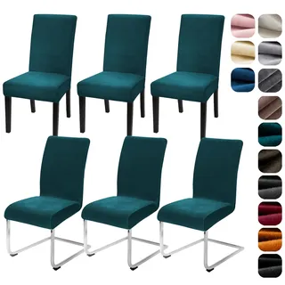 Alishomtll Stretch Samt Stuhlhussen 6er Set Velvet/Velour Stuhlbezug Schwingstuhl Elastische Hussen Waschbarer Stühle Schutz für Küche Restaurant Hotel Bankett Hochzeit (Turquoise, 6 Stück)