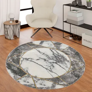 Paco Home Teppich »Kraft 525« rund 15 mm Höhe Kurzflor, Marmor-Design mit Bordüre, mit gold-/silberfarbenen Akzenten, goldfarben