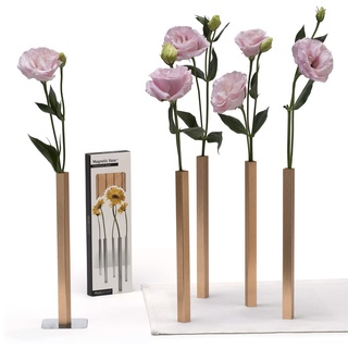 PELEG DESIGN Magnetische Blumenvase – Mini Vasen für Tischdeko | Set mit 5 kleinen Silbervasen aus Aluminium – Vasen Set für Wohn- und Gartendekoration, für echte und künstliche Blumen