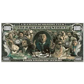 Leinwand Bilder 100 Dollar Graffiti Money Art Leinwand Malerei Poster Drucke Leinwanddruck Wolf der Wall Street Pop Art für Wohnzimmerdekoration Moderne Kunst Zimmer Deko (w396, 70x140cm Kein Rahmen)