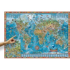 ORBIT GLOBES & MAPS Kinder-Weltkarte mit Tieren und Flaggen, Deutsch im Poster-Format XXL 138 x 98 cm mit aufschlussreicher Legende, Deko-Landkarte für Kinderzimmer