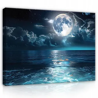 WallArena Leinwand Bilder Meer Mond 120x80