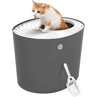 Iris Ohyama Katzenklo mit Schaufel, bis 7 kg, Grau, mit Deckel, Katzentoilette, leicht reinigen, Für große Katzen, Kätzchen, geschlossen, XXL Toilette, BPA-frei, Cat Litter Box, Toilet, PUNT-530