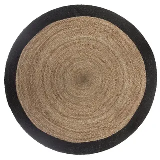 Teppich rund Boho 120 cm Jute Wohnzimmerteppich braun schwarz Dekoration Deko