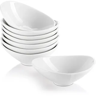 LIFVER Dipschalen Set of 8, Snackschalen Weiß 90ml, Dessertschalen Porzellan Klein, Salatschüssel Keramik Oval, Schüssel Set für Dip, Soße, Snack, Dessert, Spülmaschinen- & Mikrowellenfest