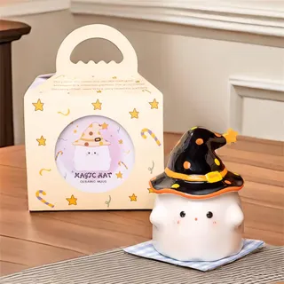 Uixxducc Lustige Tasse Halloween Deko Ghost Kaffeetasse 350 ml Keramik Teetasse Kreativität Geschenke Kaffeebecher (Schwarz)