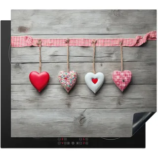 KitchenYeah© Herdabdeckplatte Einteilig Glaskeramikkochfeld Abdeckplatte für | 60x52 cm - Induktionsschutz Glaskeramikkochfeldabdeckung Vinyl Herdabdeckplatten Herz - Rot - Rosa - Holz - Liebe