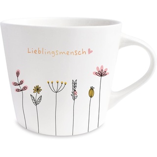 Grafik-Werkstatt Kaffee-Tasse mit 100% Echtgold | Porzellan Tasse | 420 ml | Lieblingsmensch, Weiß-schwarz