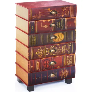 Kobolo Kommode Regal in Buchoptik - BOOKS - rot - 6 Fächer - aus MDF mit bedrucktem Kunstleder - Rot