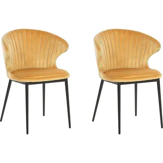 BELIANI Esszimmerstuhl Senfgelb Samtstoff Metallbeine 2er Set Wohnzimmermöbel Esszimmermöbel - Gelb, Schwarz