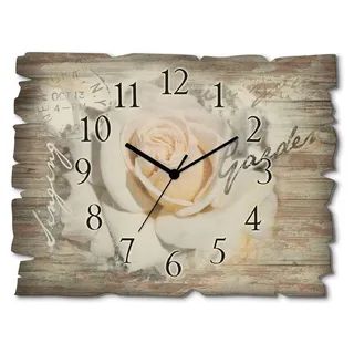 ARTland Holz Wanduhr Quarzuhr - schwarzer Zeiger In Buchstaben - Rose Größe: 40x30 cm - Weiß