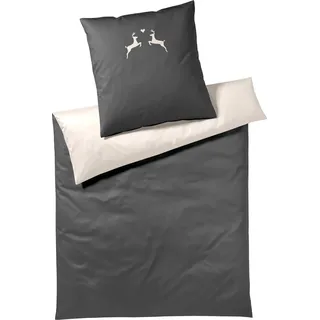 ELEGANTE Soft-Flanell-Bettwäsche-Garnitur Alpenchic Hirsche Farbe Graphit Größe 135x200+80x80 - Grau