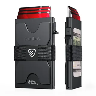 Visitenkartenetui für Herren, schlankes Kartenetui für Männer und Frauen, minimalistische RFID-blockierende Brieftasche mit Pop-Up-Funktion, dünnes Design, Metallhüllen für 6 + 6 Karten, Geschenke für