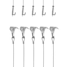 QWORK® Draht-Set zum Aufhängen von Bildern, 2 m × Ø1,5 mm, Edelstahl mit Draht, verstellbarem Haken und Schiene, Formhaken, hält bis zu 40 kg (5 Stück)