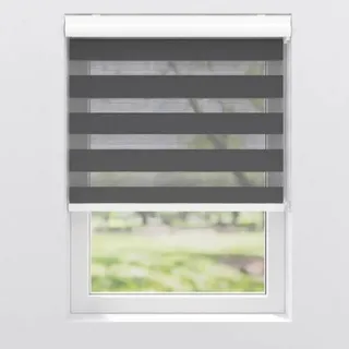 Duorollo Schwarz , Schwarz , Textil , 210x175 cm , Länge universell einstellbar , Heimtextilien, Vorhänge, Rollos, Doppelrollos