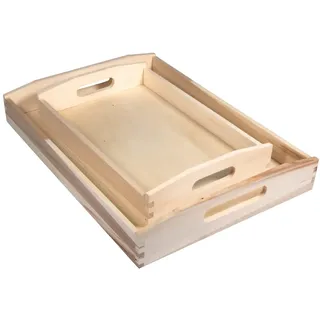Rayher Holz Tablett, Set 2 Stück, mit Griffen, kleines Tablett 30 x 20 cm, großes Tablett 39 x 28 cm, Dekotablett Holz, FSC zertifiziert, 64515505
