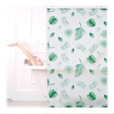 Bild Duschrollo Blätter, 100x240cm, Seilzugrollo f. Dusche & Badewanne, wasserabweisend, Decke & Fenster, weiß/grün