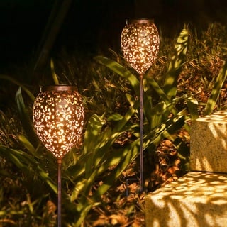 JOYCREATOR Metall 2 Stück Solarlampen für außen Garten mit IP65 Wasserdicht, Warmweiß LED Orientalische Solarleuchten Terrasse Balkon Weihnachten deko