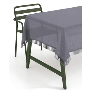 texpot Gartentischdecke 140 x 180 cm oval dunkelgrau mit Fransen wetterfest geschäumt rutschfest