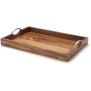 Continenta Tablett mit Metallgriffen, Akazie 53x36x5cm, holzfarben