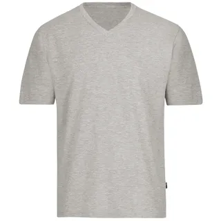 T-Shirt TRIGEMA "TRIGEMA V-Shirt DELUXE Baumwolle", Damen, Gr. XL, grau (grau, melange), Single Jersey, 100% Baumwolle, Basic, lang, V-Ausschnitt, Shirts T-Shirt