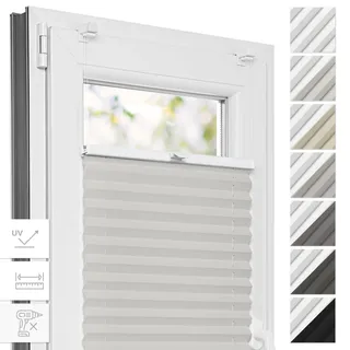 Estika Thermo Plissee ohne Bohren - 30 x 100 cm - Farbe: Beige - Fensterrollos für innen, Plissee Verdunklung, Plissee Blickdicht, Rollos für Fenster ohne Bohren