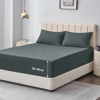 Aisbo Spannbettlaken 180x200cm Bettlaken Boxspringbett - Bett Laken Grau 180x200 aus Premium Mikrofaser, weiches Spannbetttuch 180 x 200 Anthrazit Steghöhe 40cm für Wasserbett Bed Fitted Sheet
