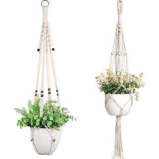 OAMENXI Makramee Blumenampel 2er Set,Balkon Deko Innen Deko Blumenampel Außen,Blumentopf Hängend Hängepflanze Boho Deko Hängeampel,Innen-Und Außenbaumwollseilpflanze Blumentopf Hängenden Korb (2)