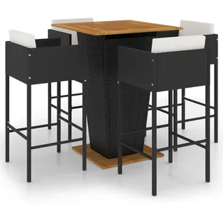 vidaXL 5-tlg. Gartenbar-Set mit Kissen Poly Rattan Schwarz - Schwarz