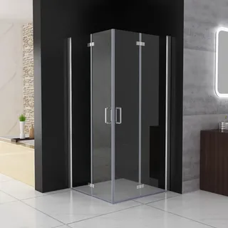 MIQU Duschkabine Eckeinstieg 100x100 cm Falttür Duschwand mit Doppel Faltbar Duschtür, 6mm NANO ESG Glas, Drehfalttür komplett Dusche Duschabtrennung Höhe 197cm, ohne Duschwanne